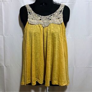 Flowy Cotton Tank Top Butter Yellow Crochet Neckline Boho Summer Crossback S/M